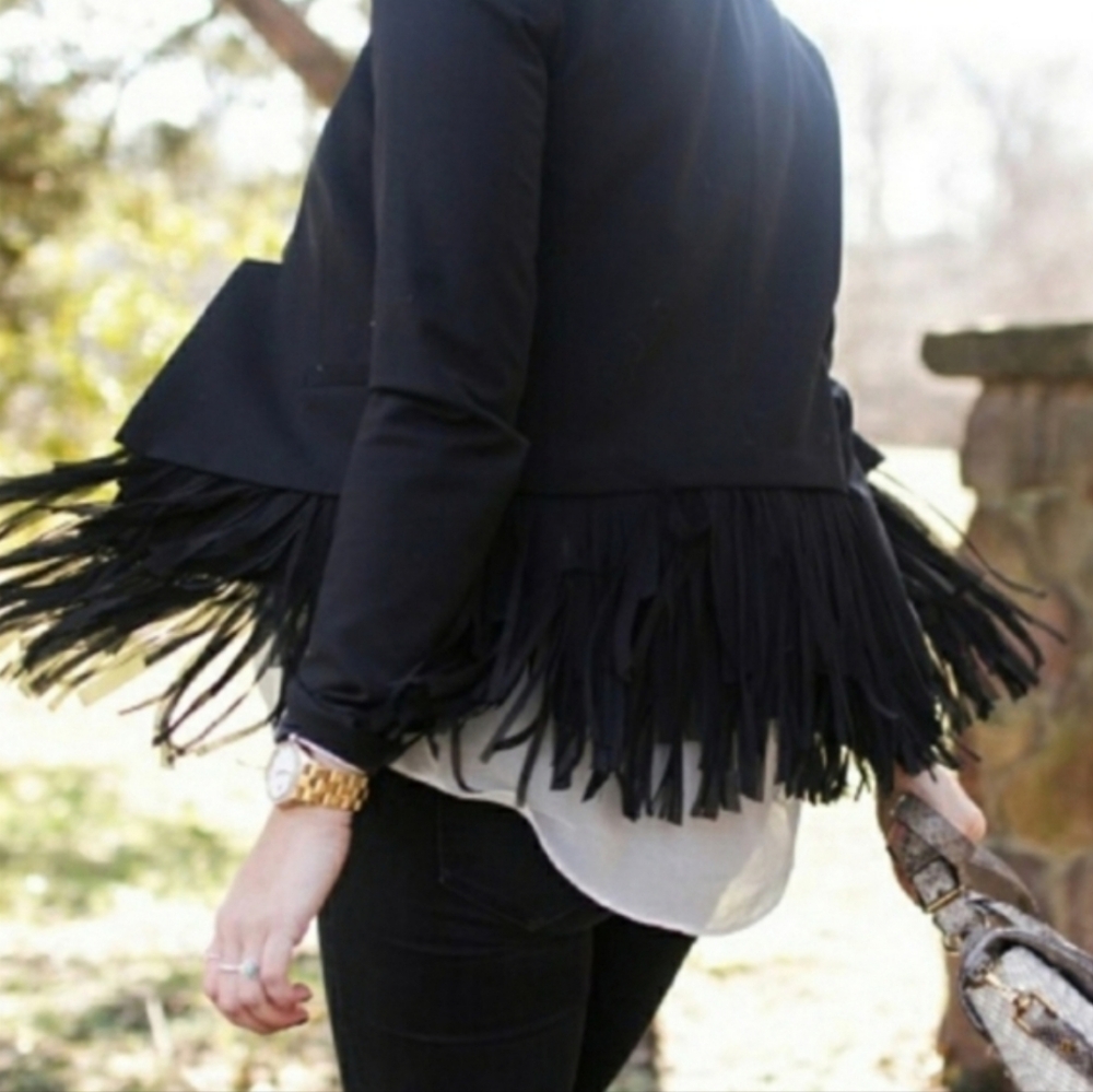 Banana republic fringe black open blazer